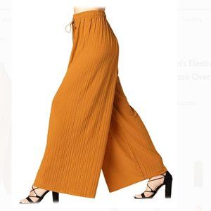 Mustard Chiffon Loose Pleated Wide Leg Pants